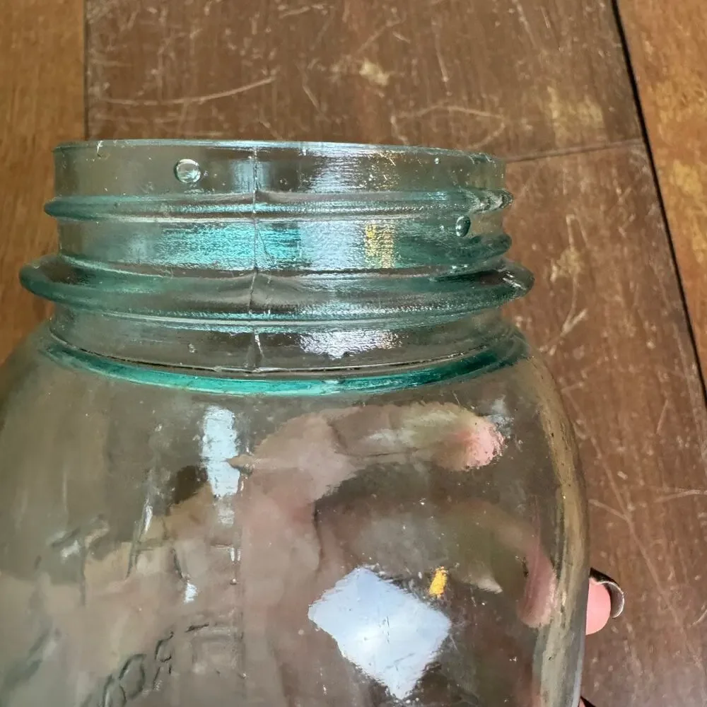Vintage Atlas Strong Shoulder Mason Jar Aqua Blue Glass‎ 1 Quart Hazel-Atlas